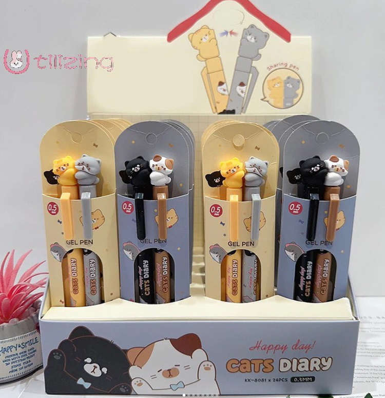 Cute gel pencil set with cat vibe purple